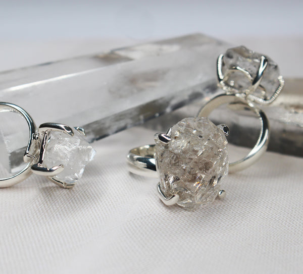 Charles Albert Sterling Silver Herkimer Diamond Prong Set Adjustable Ring Sterling Silver Rings