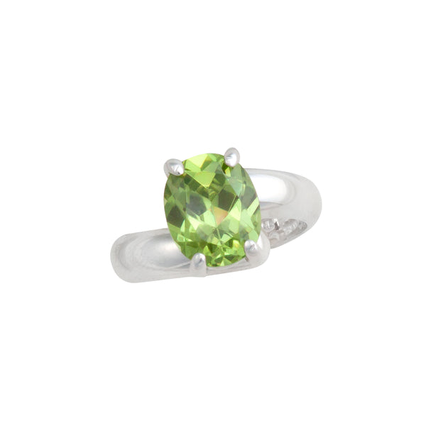 Charles Albert Sterling Silver Lab Created Peridot Oval Prong Set Adjustable Ring Sterling Silver Rings
