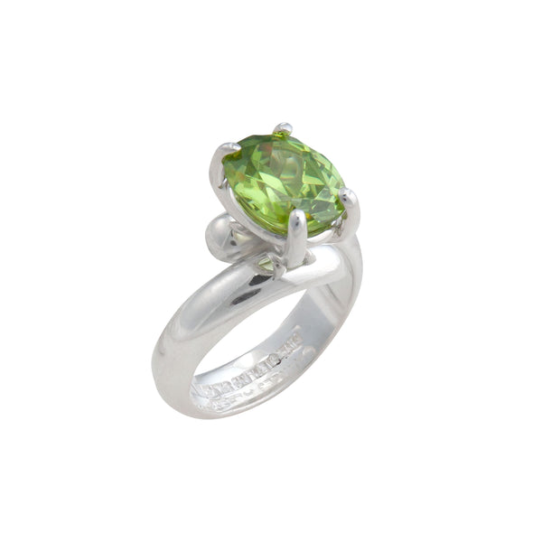 Charles Albert Sterling Silver Lab Created Peridot Oval Prong Set Adjustable Ring Sterling Silver Rings