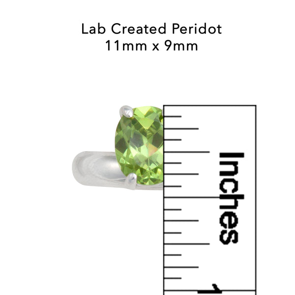 Charles Albert Sterling Silver Lab Created Peridot Oval Prong Set Adjustable Ring Sterling Silver Rings
