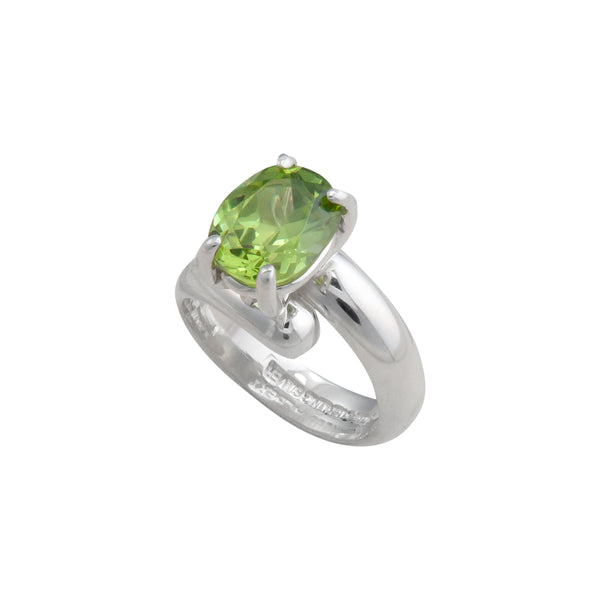 charles albert Sterling Silver Lab Created Peridot Oval Prong Set Adjustable Ring Sterling Silver Rings