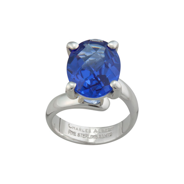 Charles Albert Sterling Silver Lab Created Tanzanite Oval Prong Set Adjustable Ring Sterling Silver Rings