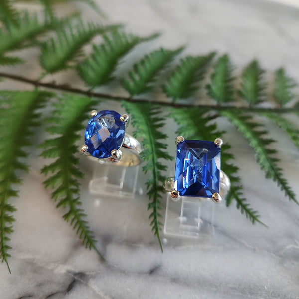 Charles Albert Sterling Silver Lab Created Tanzanite Oval Prong Set Adjustable Ring Sterling Silver Rings