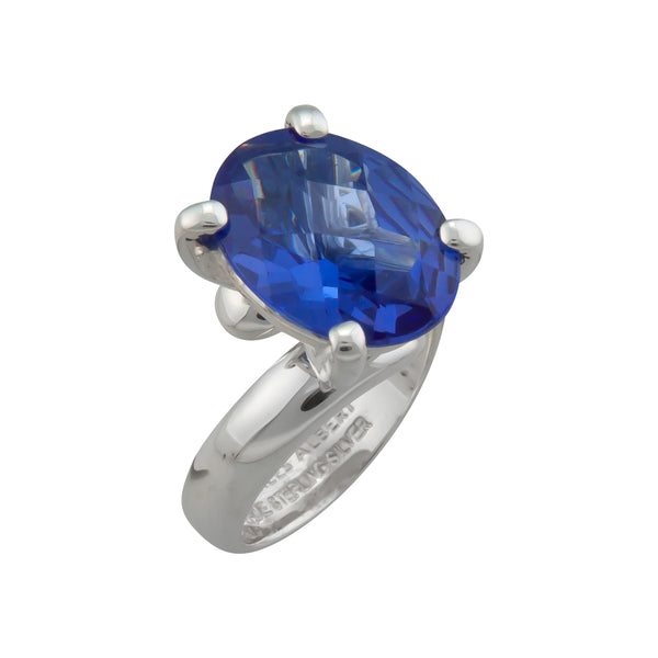Charles Albert Sterling Silver Lab Created Tanzanite Oval Prong Set Adjustable Ring Sterling Silver Rings