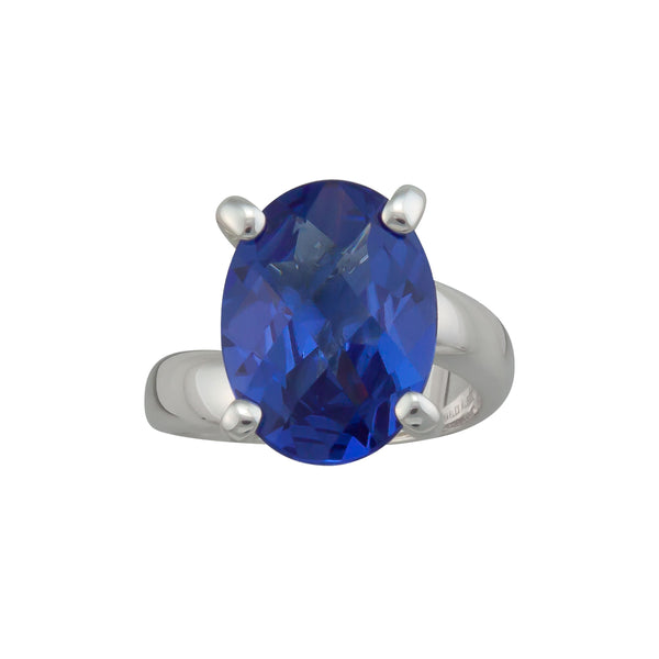 charles albert Sterling Silver Lab Created Tanzanite Oval Prong Set Adjustable Ring Sterling Silver Rings