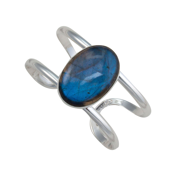 charles albert Sterling Silver Labradorite Double Band Cuff Sterling Silver Bracelets + Cuffs