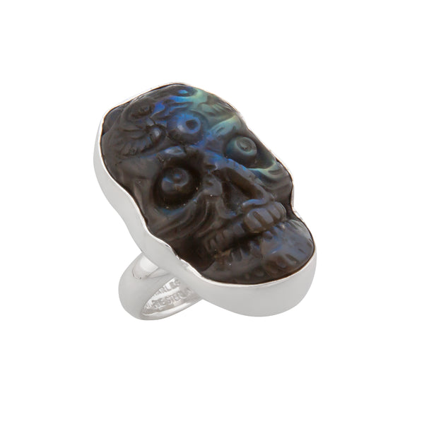 Charles Albert Sterling Silver Labradorite Sugar Skull Adjustable Ring Sterling Silver Rings