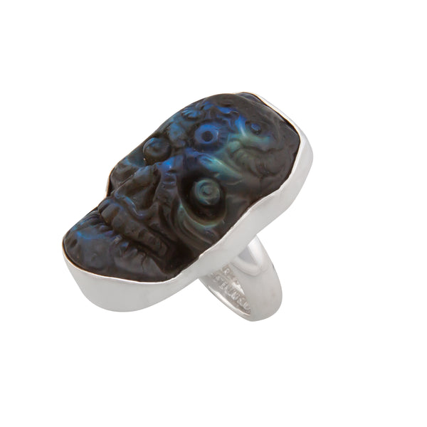 Charles Albert Sterling Silver Labradorite Sugar Skull Adjustable Ring Sterling Silver Rings