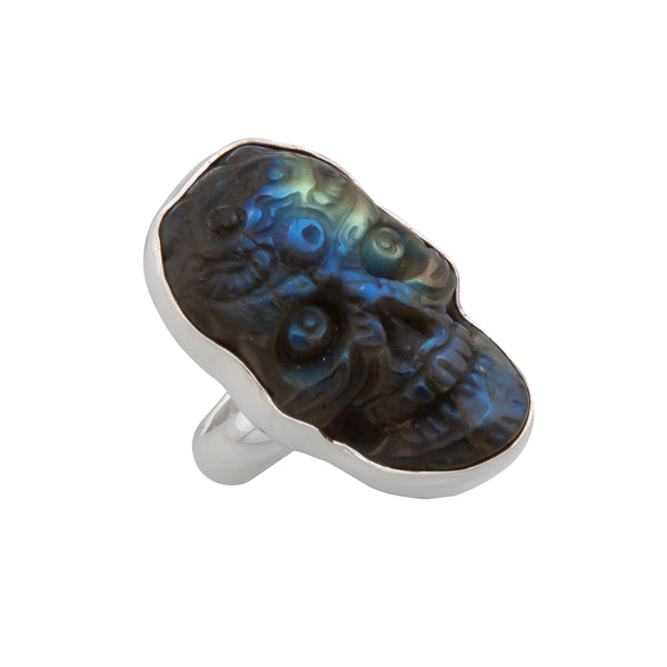 Charles Albert Sterling Silver Labradorite Sugar Skull Adjustable Ring Sterling Silver Rings