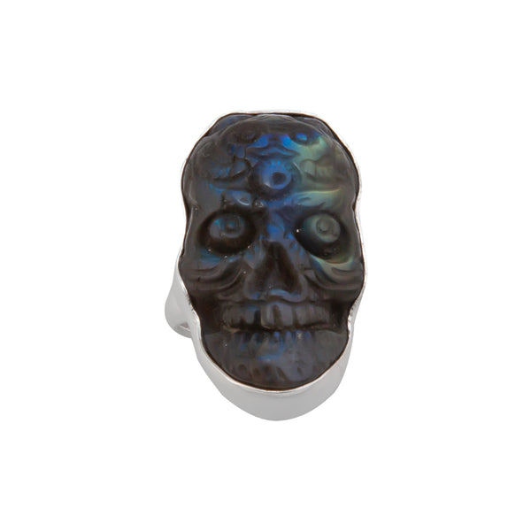 charles albert Sterling Silver Labradorite Sugar Skull Adjustable Ring Sterling Silver Rings