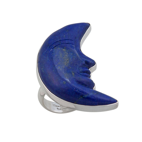 Charles Albert Sterling Silver Lapis Lazuli Crescent Moon Adjustable Ring Sterling Silver Rings