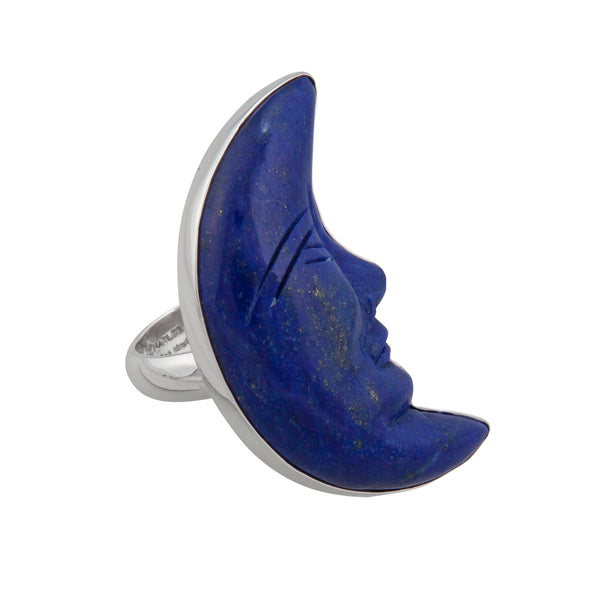 Charles Albert Sterling Silver Lapis Lazuli Crescent Moon Adjustable Ring Sterling Silver Rings