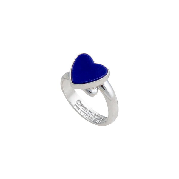 Charles Albert Sterling Silver Lapis Lazuli Heart Adjustable Ring Sterling Silver Rings