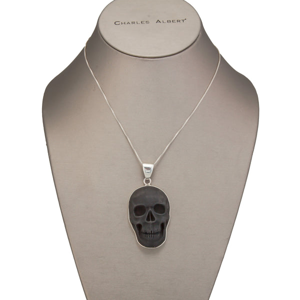 Charles Albert Sterling Silver Large Obsidian Skull Pendant Sterling Silver Pendants