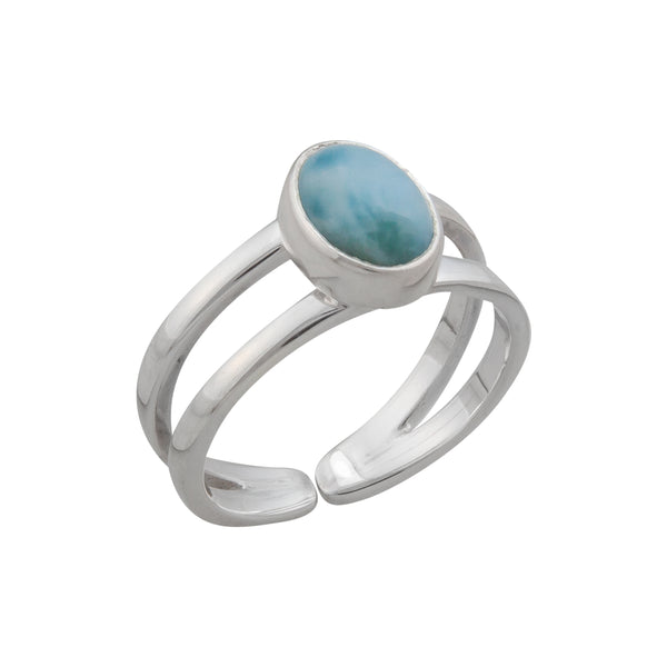 Charles Albert Sterling Silver Larimar Double Band Adjustable Cuff Ring Sterling Silver Rings