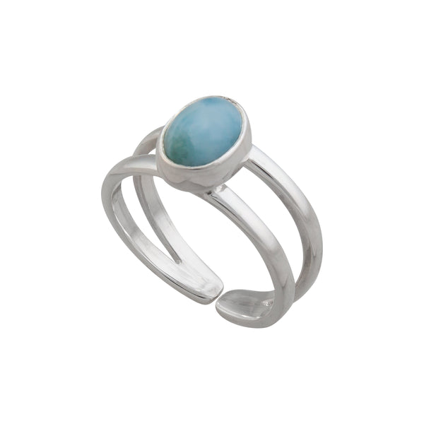 Charles Albert Sterling Silver Larimar Double Band Adjustable Cuff Ring Sterling Silver Rings