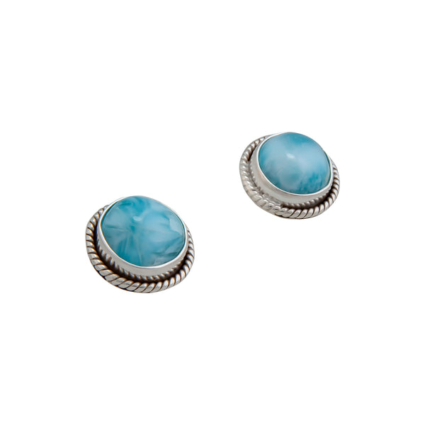 Charles Albert Sterling Silver Larimar Round Rope Post Earrings Sterling Silver Earrings