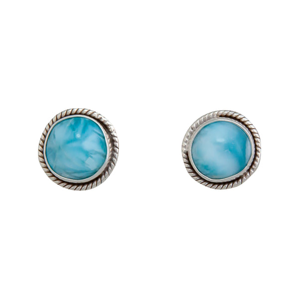charles albert Sterling Silver Larimar Round Rope Post Earrings Sterling Silver Earrings