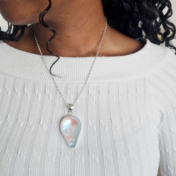 Charles Albert Sterling Silver Luminite Alien Face Pendant Sterling Silver Pendants