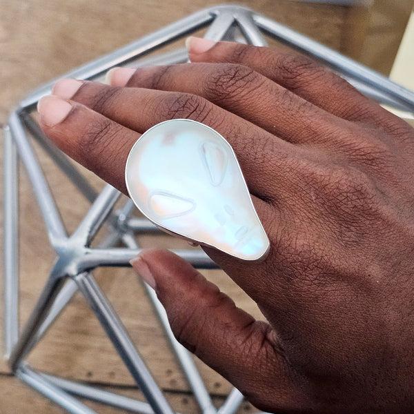 Charles Albert Sterling Silver Luminite Alien Head Statement Adjustable Ring Sterling Silver Rings
