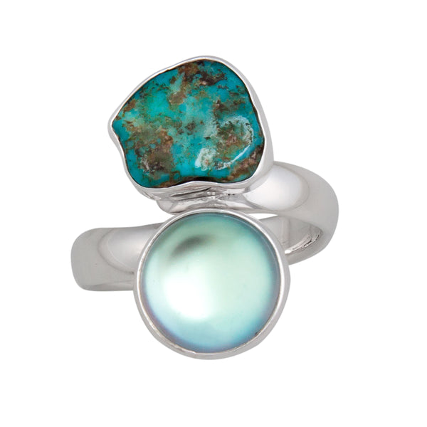 Charles Albert Sterling Silver Luminite & Campo Frio Turquoise Bypass Adjustable Ring Sterling Silver Rings