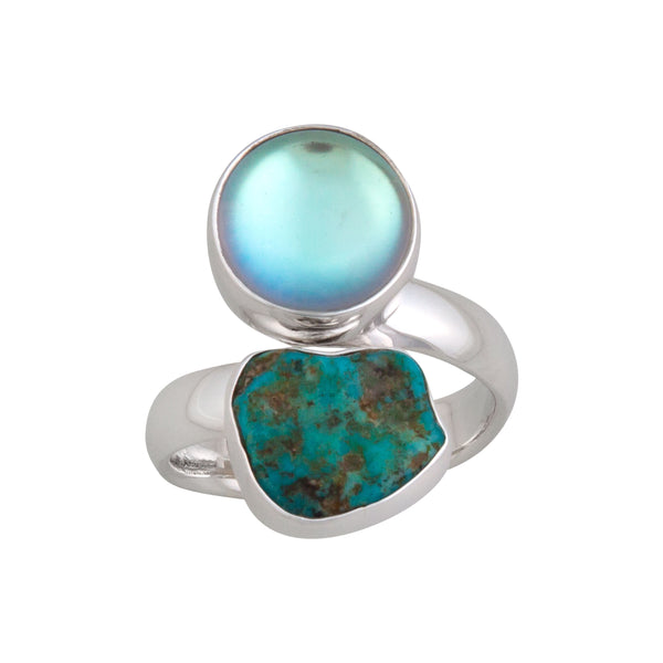 Charles Albert Sterling Silver Luminite & Campo Frio Turquoise Bypass Adjustable Ring Sterling Silver Rings