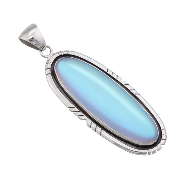 Charles Albert Sterling Silver Luminite Oblong Pendant With Detailed Oxidized Edge Sterling Silver Pendants