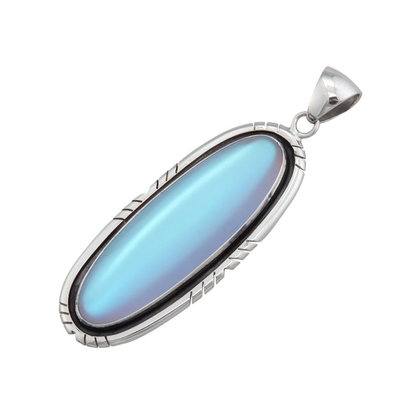 Charles Albert Sterling Silver Luminite Oblong Pendant With Detailed Oxidized Edge Sterling Silver Pendants