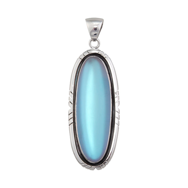 charles albert Sterling Silver Luminite Oblong Pendant with Detailed Oxidized Edge Sterling Silver Pendants