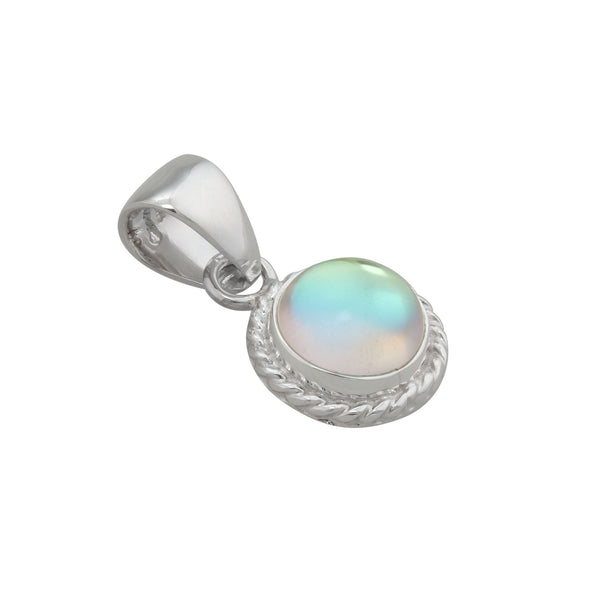 Charles Albert Sterling Silver Luminite Round Pendant With Detailed Edge Sterling Silver Pendants