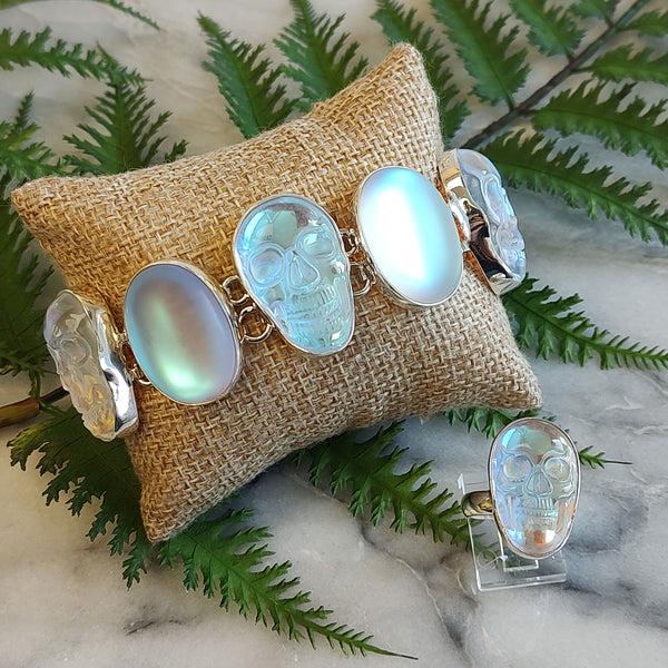 Charles Albert Sterling Silver Luminite Skull Bracelet Sterling Silver Bracelets + Cuffs