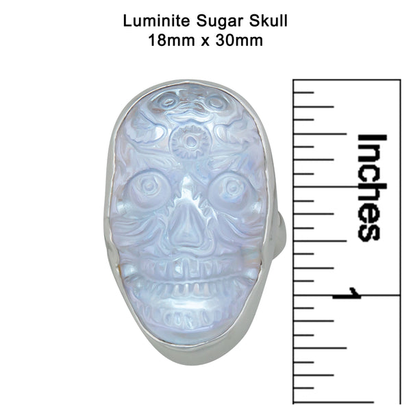 Charles Albert Sterling Silver Luminite Sugar Skull Adjustable Ring Sterling Silver Rings