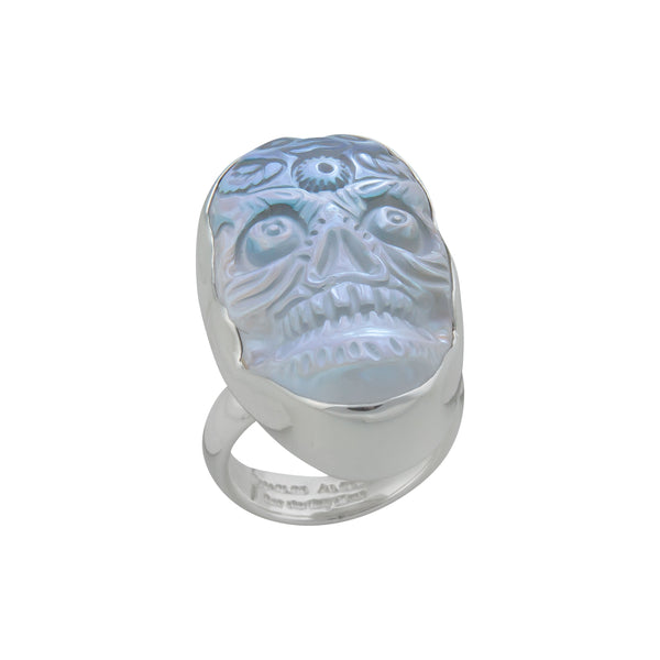 Charles Albert Sterling Silver Luminite Sugar Skull Adjustable Ring Sterling Silver Rings
