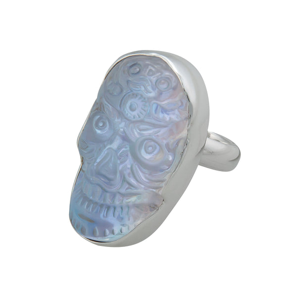 Charles Albert Sterling Silver Luminite Sugar Skull Adjustable Ring Sterling Silver Rings