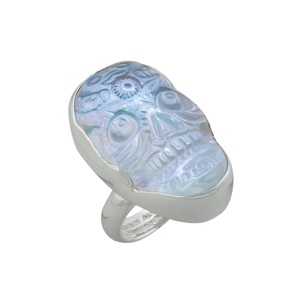 charles albert Sterling Silver Luminite Sugar Skull Adjustable Ring Sterling Silver Rings