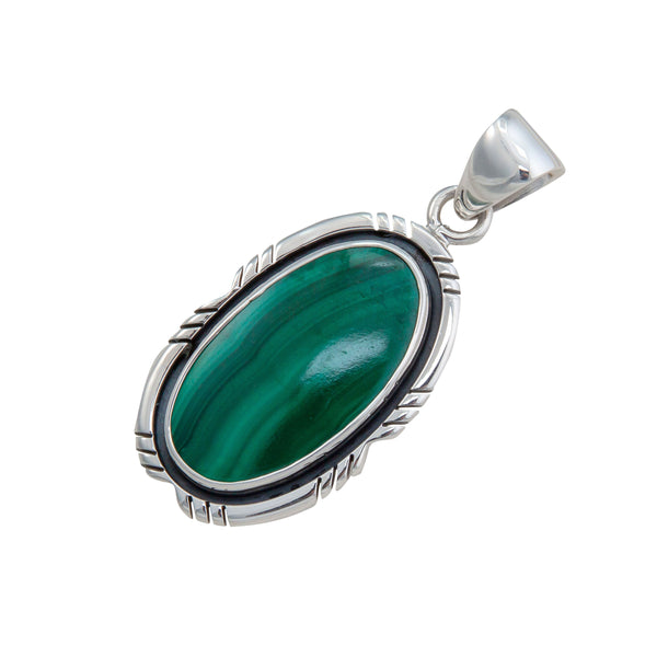 Charles Albert Sterling Silver Malachite Cut And Oxidized Pendant Sterling Silver Pendants