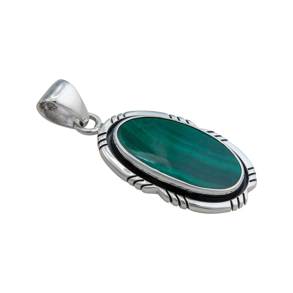 Charles Albert Sterling Silver Malachite Cut And Oxidized Pendant Sterling Silver Pendants