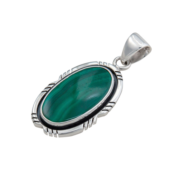 Charles Albert Sterling Silver Malachite Cut And Oxidized Pendant Sterling Silver Pendants