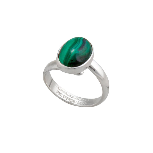 Charles Albert Sterling Silver Malachite Petite Adjustable Ring Sterling Silver Rings