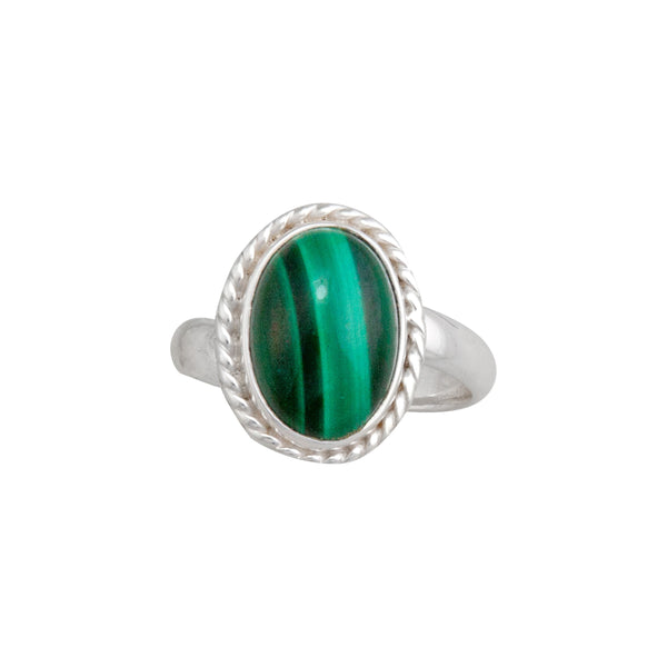Charles Albert Sterling Silver Malachite Rope Adjustable Ring Sterling Silver Rings