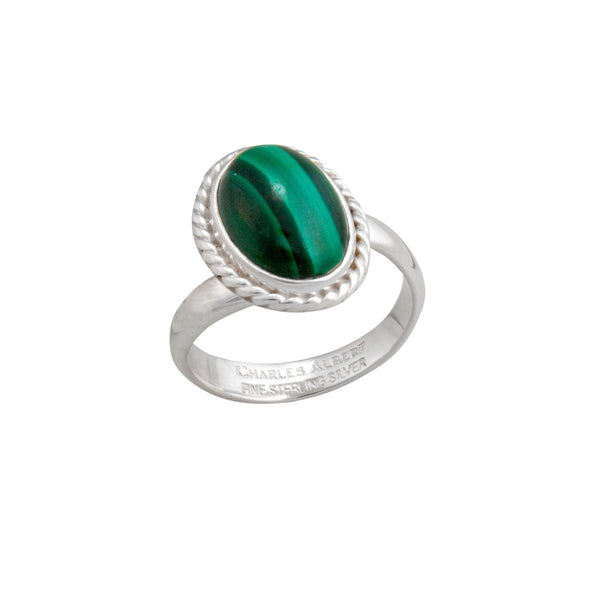 Charles Albert Sterling Silver Malachite Rope Adjustable Ring Sterling Silver Rings