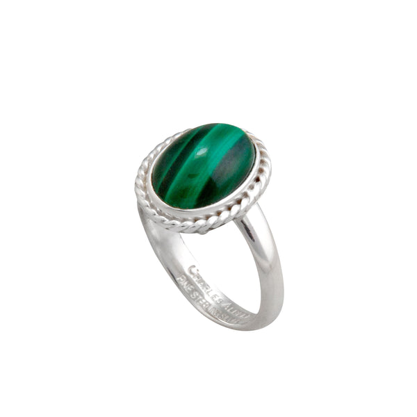 charles albert Sterling Silver Malachite Rope Adjustable Ring Sterling Silver Rings