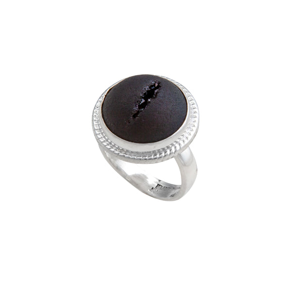 Charles Albert Sterling Silver Matte Black Druzy Adjustable Ring Sterling Silver Rings