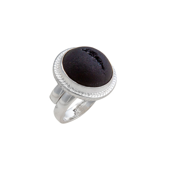 Charles Albert Sterling Silver Matte Black Druzy Adjustable Ring Sterling Silver Rings