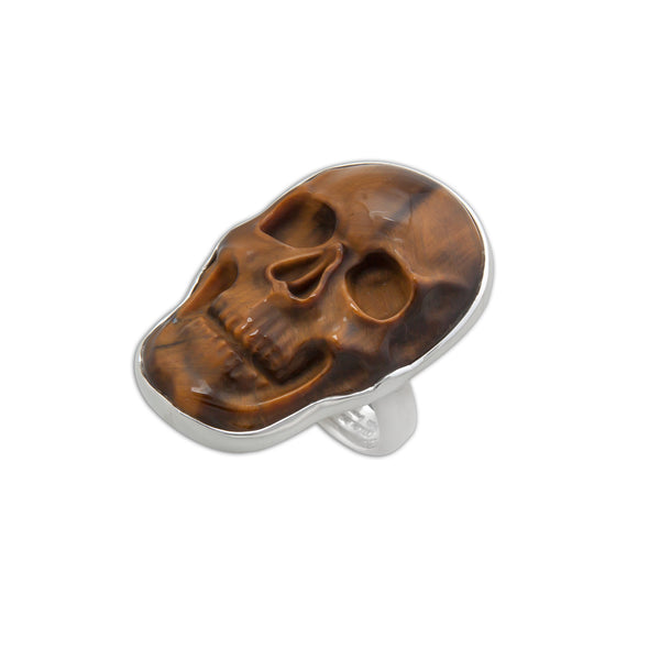 Charles Albert Sterling Silver Medium Tiger Eye Skull Adjustable Ring Sterling Silver Rings