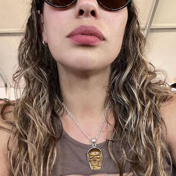 Charles Albert Sterling Silver Medium Tiger Eye Skull Pendant Sterling Silver Pendants