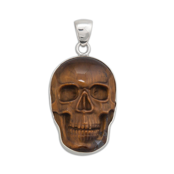 charles albert Sterling Silver Medium Tiger Eye Skull Pendant Sterling Silver Pendants