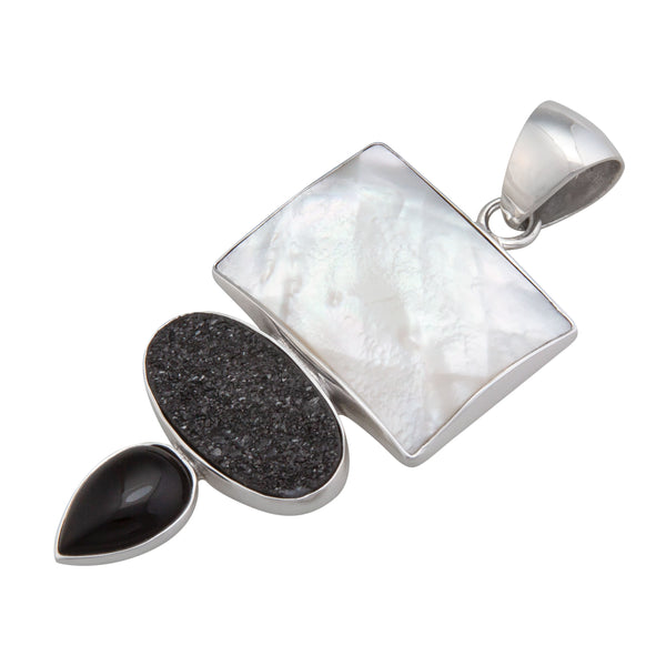 Charles Albert Sterling Silver Mother Of Pearl Black Druzy And Onyx Pendant Sterling Silver Pendants