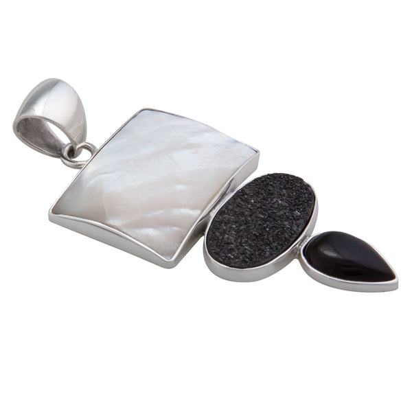 Charles Albert Sterling Silver Mother Of Pearl Black Druzy And Onyx Pendant Sterling Silver Pendants