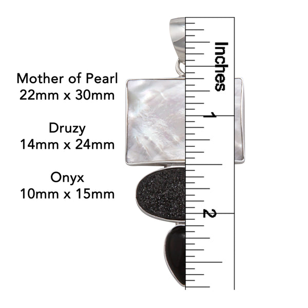 Charles Albert Sterling Silver Mother Of Pearl Black Druzy And Onyx Pendant Sterling Silver Pendants